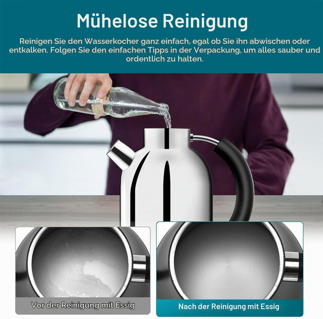 ASCOT Wasserkocher Edelstahl mit 5 variablen Voreinstellungen, Elektrischer Teekessel Kaffee Wasserk