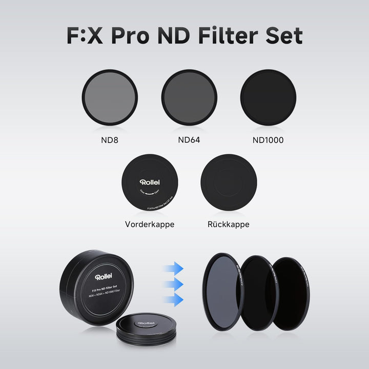 Rollei F:X Pro ND Filterset (ND 8, ND 64, ND1000) Neutraldichtefilter Set mit 3 Graufiltern (72mm) 7