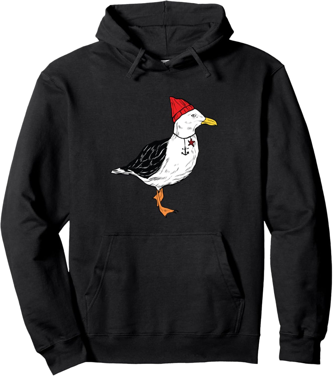 Küsten Möwe mit Mütze Outfit Design Meer Hafen Küste See Pullover Hoodie