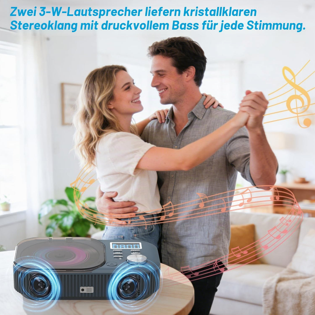 MONODEAL CD Player mit Radio und Bluetooth,White Noise,Stereo Lautsprecher | Wiederaufladbar CD Play
