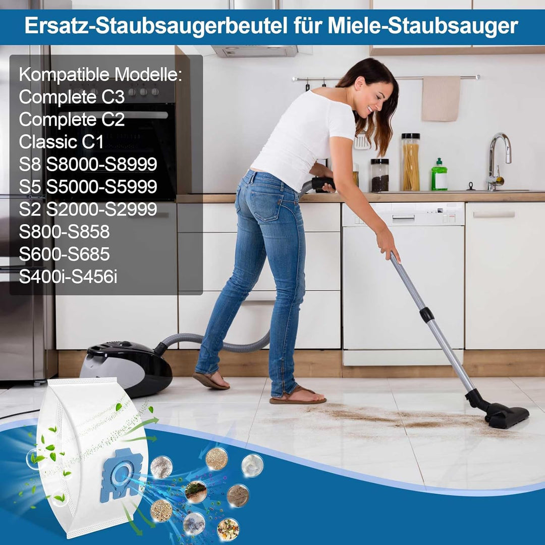 8 Stück 3D Staubsaugerbeutel Filtern Kompatibel mit Miele HyClean GN Staubsauger für Classic C1 Comp