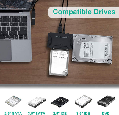 Mcbazel USB 3.0 zu IDE/SATA Konverter Festplattenadapter, Externes Kit für 2.5"/3.5" SATA/SSD HDD Fe