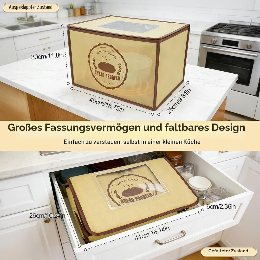 Gärbox Sauerteig mit Heizung, Faltbarer Elektrischer Brot Gärschrank mit NTC Temperatursensor 10-45°
