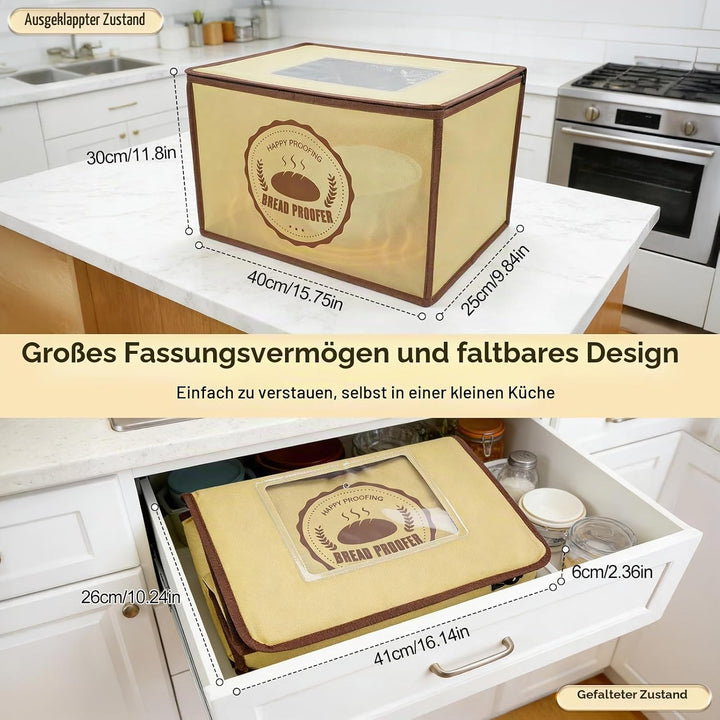 Gärbox Sauerteig mit Heizung, Faltbarer Elektrischer Brot Gärschrank mit NTC Temperatursensor 10-45°