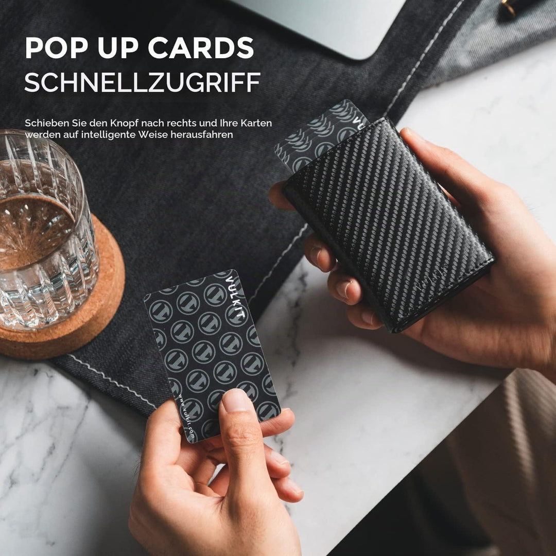 VULKIT Kreditkartenetui RFID-blockierende Pop-Up-Kartentasche aus Echtem Leder mit Geldscheinfach, A