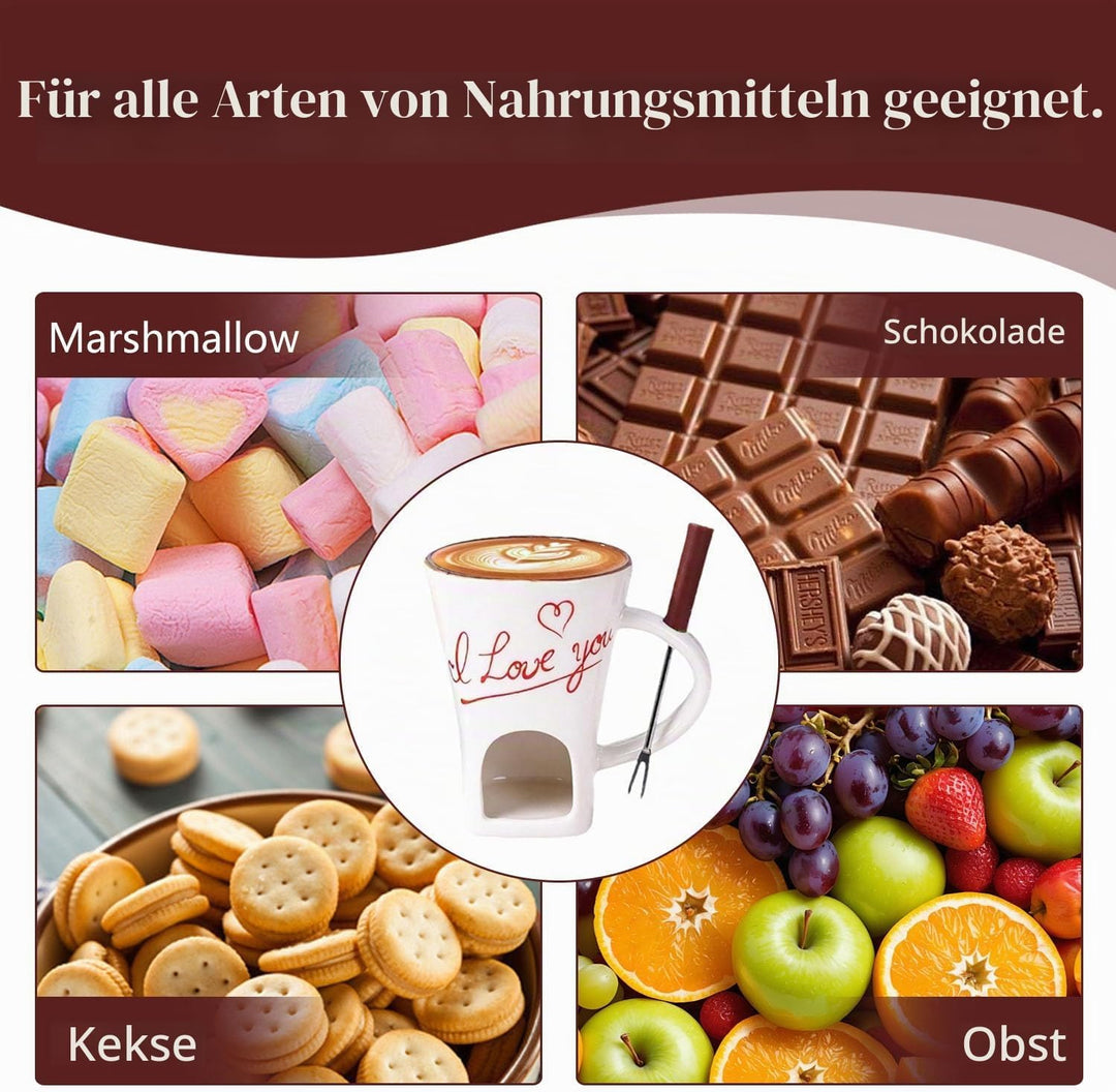 Schokoladen Fondue Becher Set, 130ml Keramik Schokoladenfondue Tasse, Schokoladen-Hot-Pot-Schmelzbec
