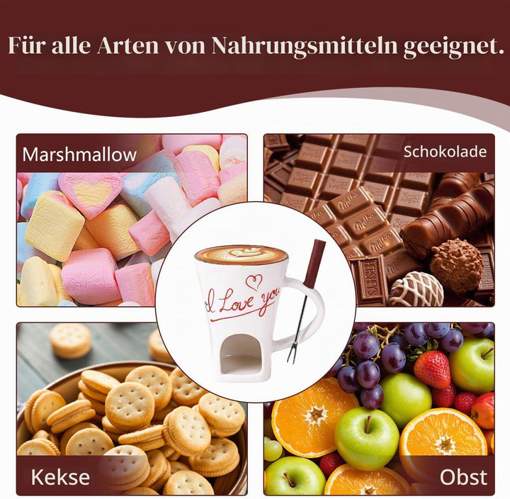 Schokoladen Fondue Becher Set, 130ml Keramik Schokoladenfondue Tasse, Schokoladen-Hot-Pot-Schmelzbec