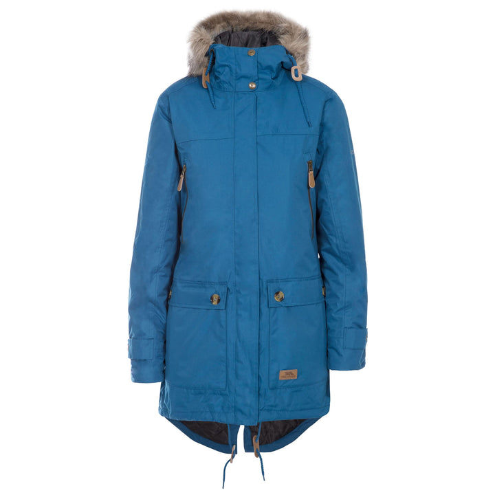 Trespass Clea, Wasserdichte Jacke mit Einrollbarer Kapuze für Damen XXS Blau, XXS Blau