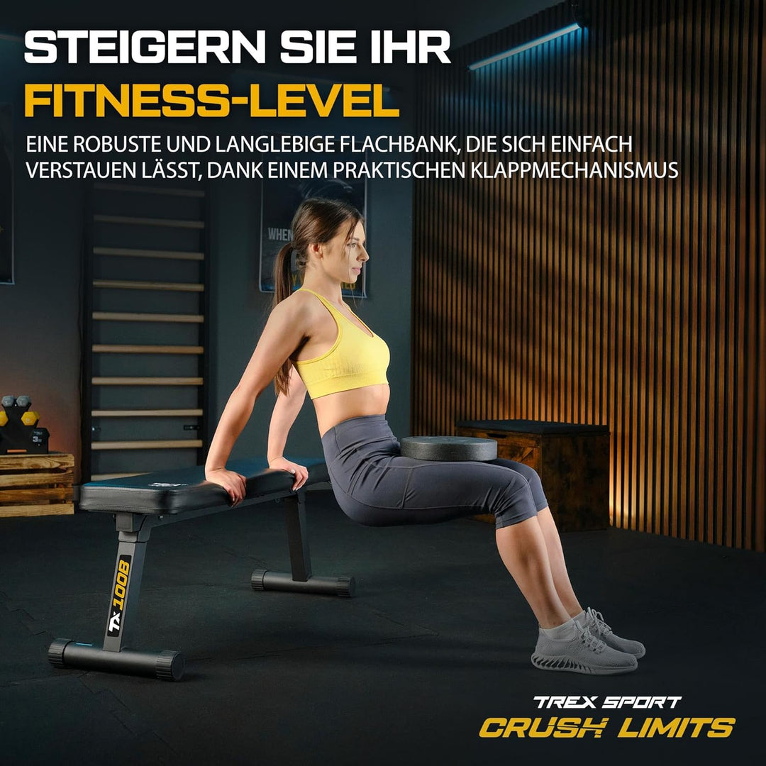 TREX SPORT TX-100B Flachbank | Hantelbank klappbar | Trainingsbank perfekt für Bankdrücken