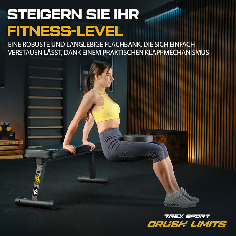 TREX SPORT TX-100B Flachbank | Hantelbank klappbar | Trainingsbank perfekt für Bankdrücken