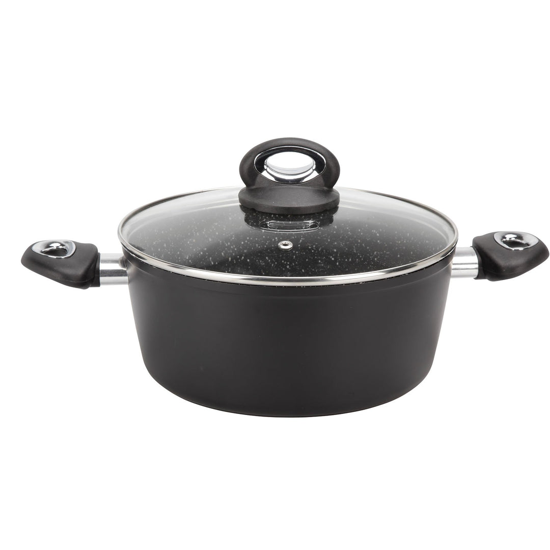 Crealys 520043 Kochtopf Granity, Durchmesser 24 cm, aus geschmiedetem Aluminium, Schwarze Antihaftbe