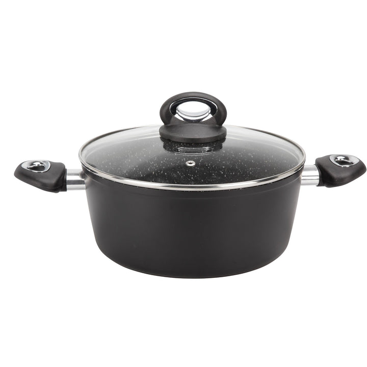 Crealys 520043 Kochtopf Granity, Durchmesser 24 cm, aus geschmiedetem Aluminium, Schwarze Antihaftbe