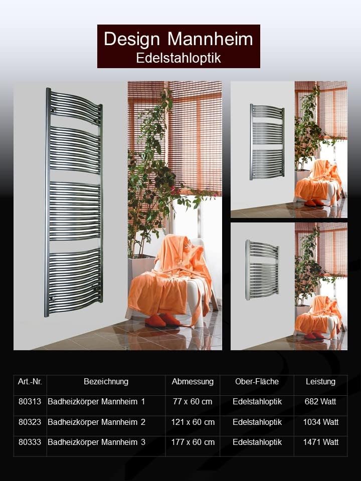 BADHEIZKÖRPER Design Mannheim 2 121x60cm 1034 Watt weiss SZAGATO handtuchwärmer handtuchtrockner han