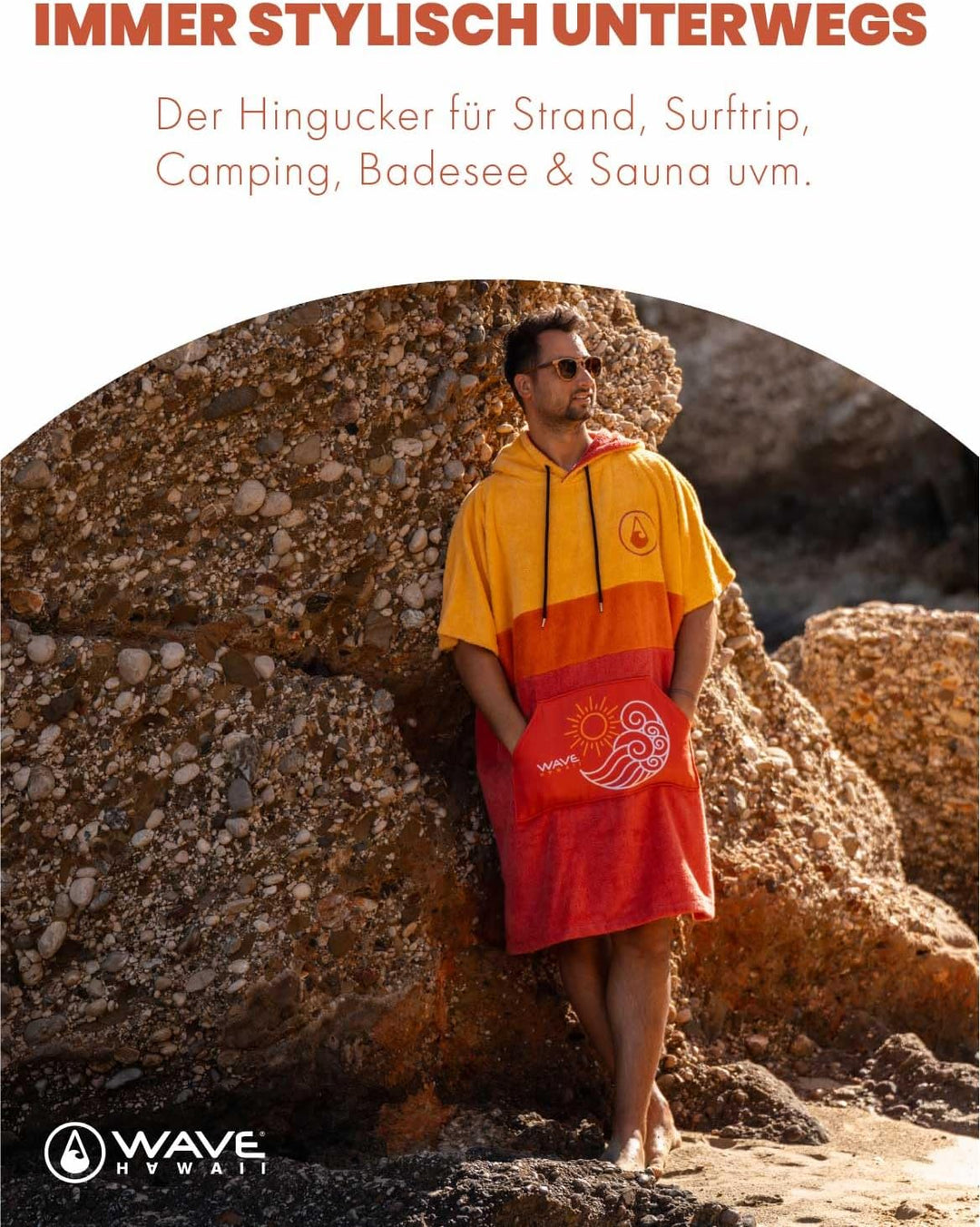 WAVE HAWAII Bade-Poncho Damen & Herren “Paia” | Grösse S 145-175cm I 95% Baumwolle Surf-Poncho für E