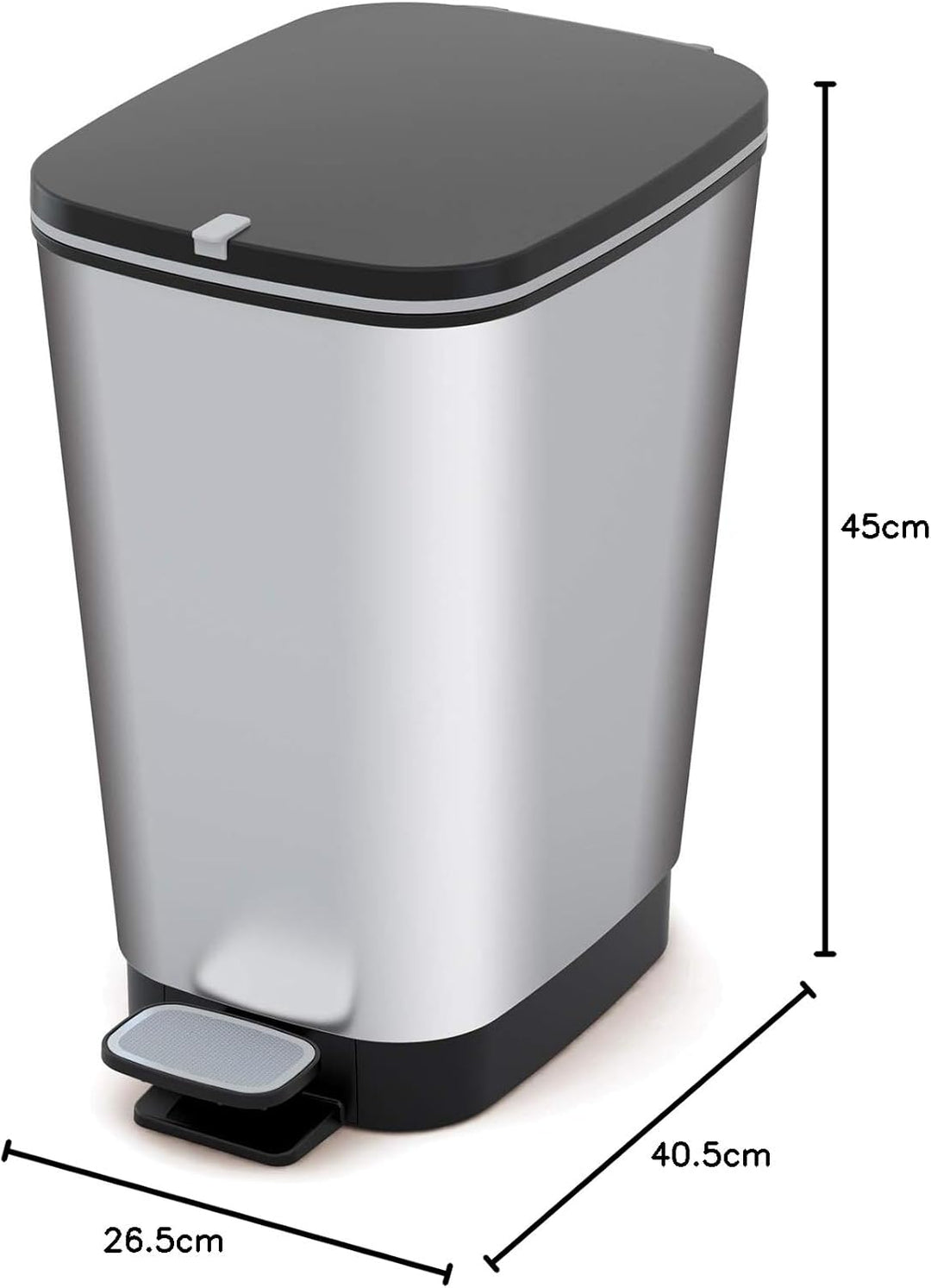 CURVER KIS Chic Bin Style Abfallbehälter, Kunststoff, Silber Metallic, 25 Liter, 26,5 x 40,5 x 45cm