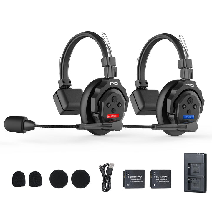 SYNCO XTALK X2 Wireless Intercom Headset, 2.4GHz Vollduplex Kommunikationssystem 350m Reichweite, EN
