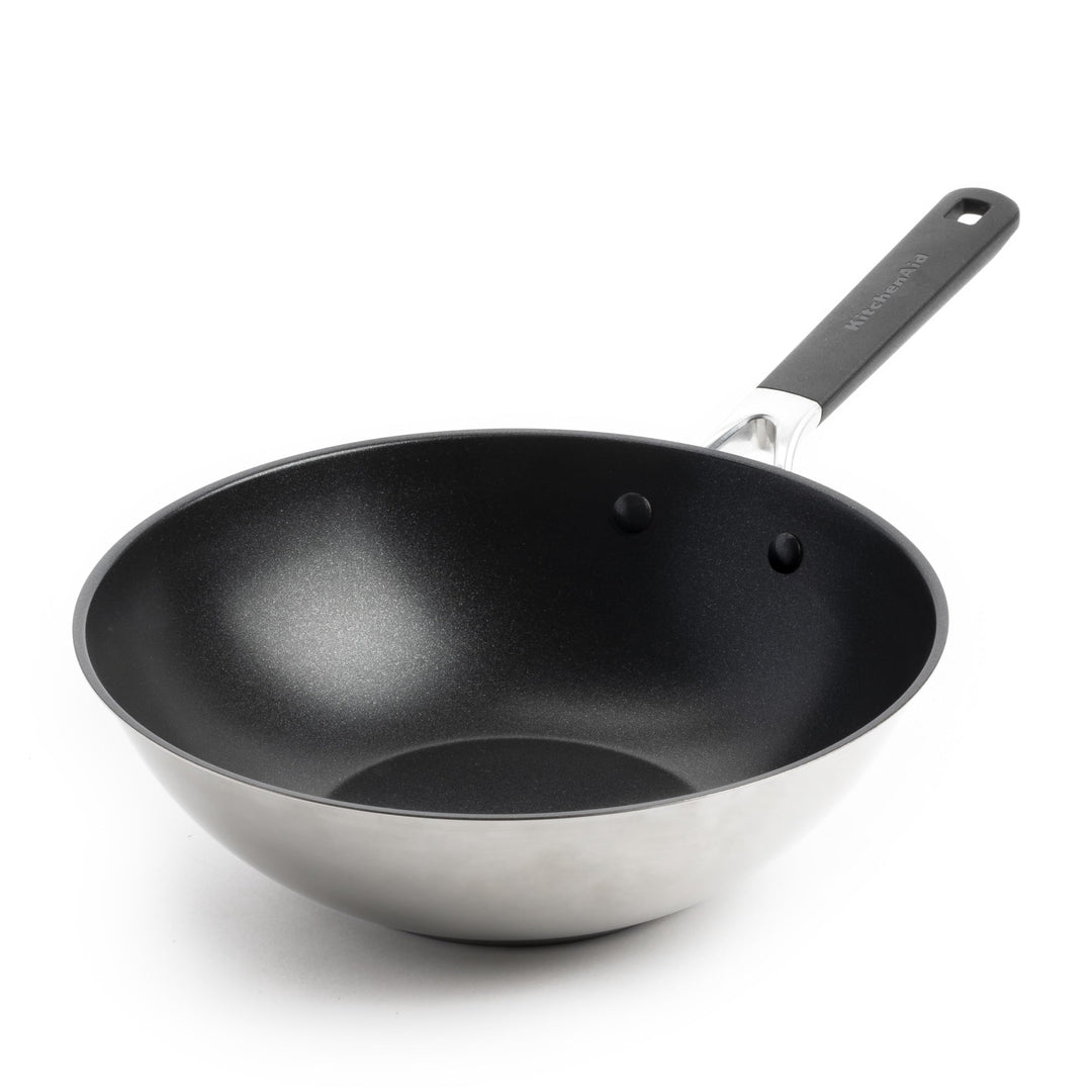 KitchenAid Classic Stainless Steel PFAS-freier, Gesunder 28 cm Wok aus Keramik, Plattiert, Induktion