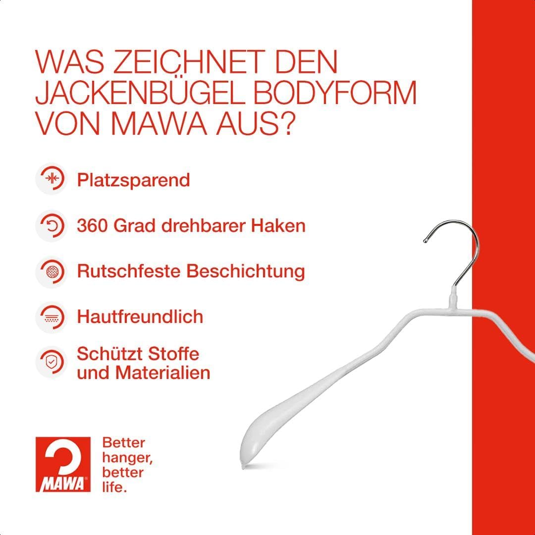 MAWA Kleiderbügel, Set mit 10 körpergeformten Metallkleiderbügeln, ideal für Mäntel, Jacken, Blazer