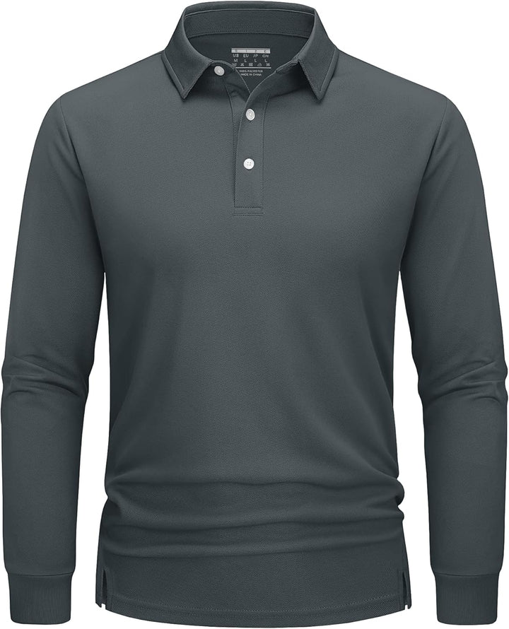 TACVASEN Herren Poloshirt Langarm Golf Polo Schnelltrocknend Funktionsshirts Leicht T-Shirts mit 3-K