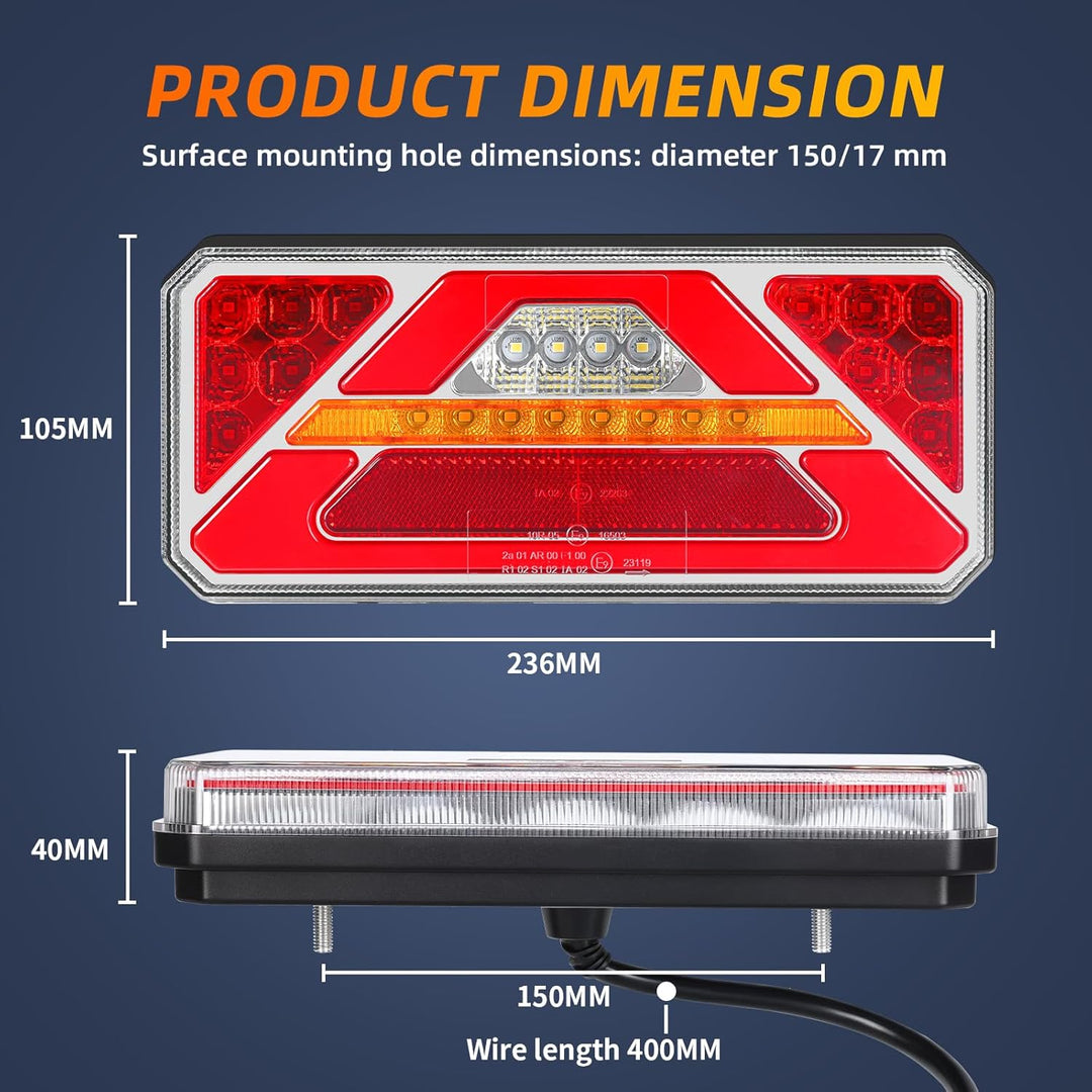 2 Stück LED Anhänger Rücklicht, 12V 24V Rückleuchten, IP67 Wasserdicht mit Fahr, Brems, Lenk, Rückfa