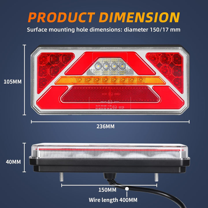2 Stück LED Anhänger Rücklicht, 12V 24V Rückleuchten, IP67 Wasserdicht mit Fahr, Brems, Lenk, Rückfa