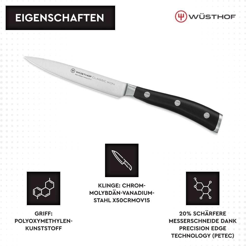 WÜSTHOF Classic Ikon Gemüsemesser 12 cm, Schwarz Schwarz 12