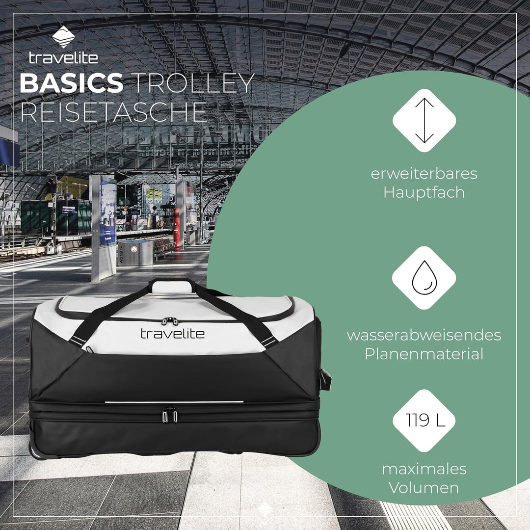 Travelite Trolley Reisetasche mit Rollen aus wasserabweisendem Material, Basics Weichgepäck Rolltasc