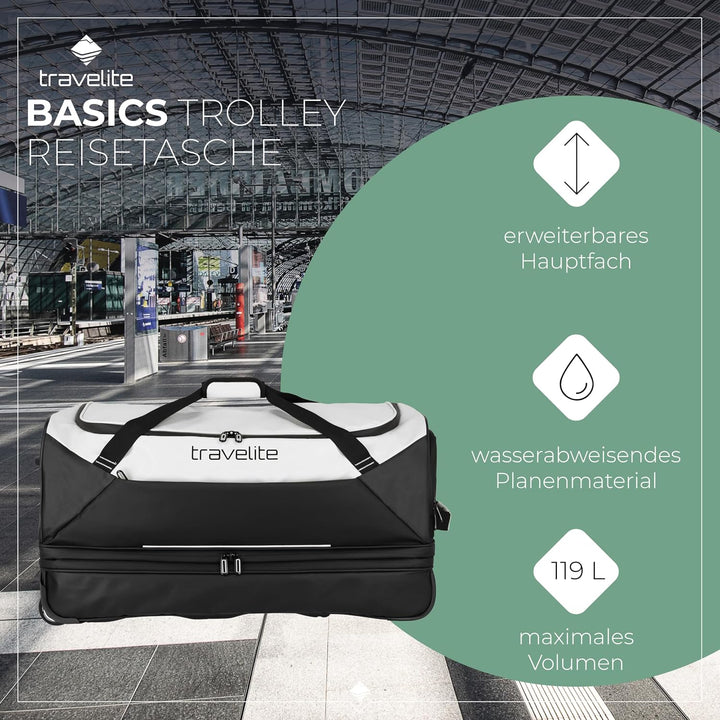 Travelite Trolley Reisetasche mit Rollen aus wasserabweisendem Material, Basics Weichgepäck Rolltasc