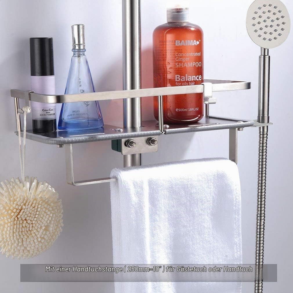 PHASAT Edelstahl Duschablage zum Hängen badezimmer duschkorb mit Doppelt Halter für Duschkopf ohne B