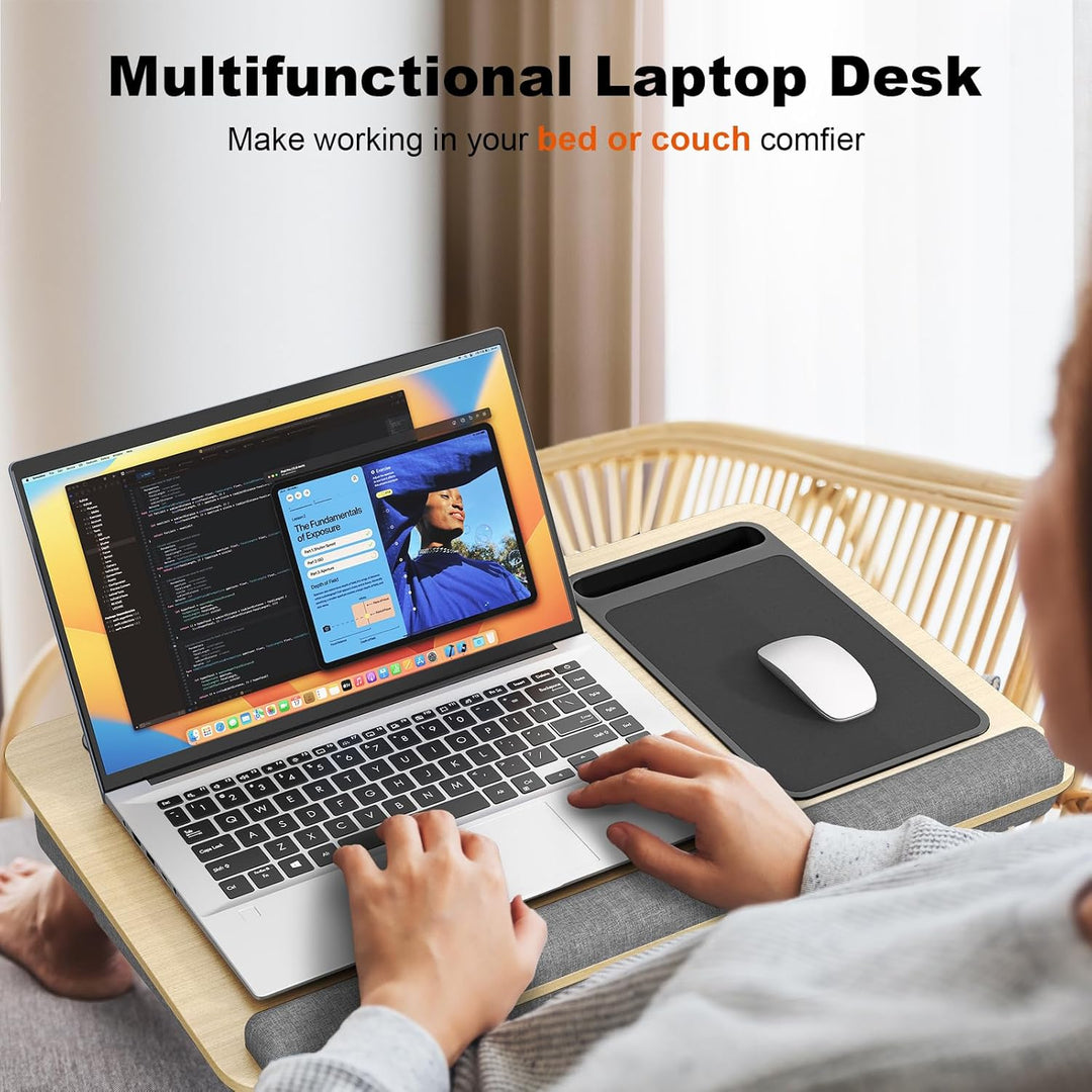 Laptopkissen für Bett mit Kissen, PUTORSEN Laptop Kissen Mausunterlage Passen bis zu 17,3 Zoll Noteb