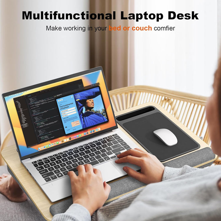 Laptopkissen für Bett mit Kissen, PUTORSEN Laptop Kissen Mausunterlage Passen bis zu 17,3 Zoll Noteb
