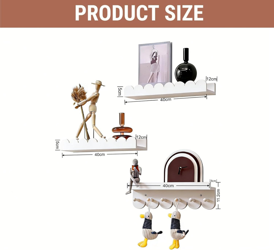 Wandregal Kinderzimmer 3er-Set Massivholz, Montessori Schwebregal 40cm mit sanften Rundungen, Bücher