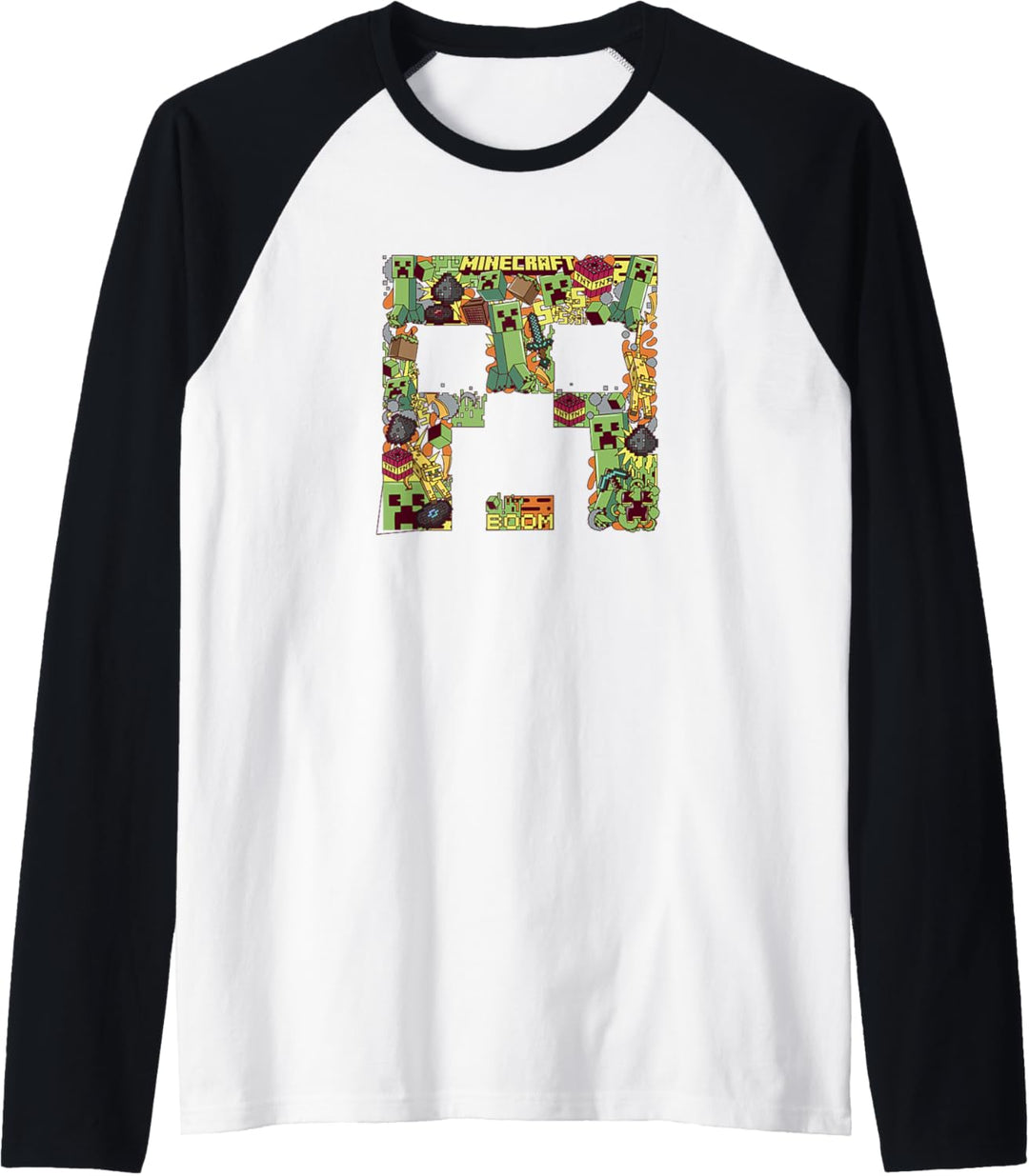 Minecraft Creeper Collage mit grossem Gesicht Raglan