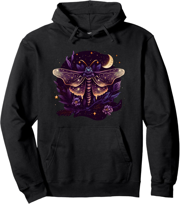 Motte mit Mond, Schmetterling, Blumen, Sterne, Nacht, Vintage Pullover Hoodie