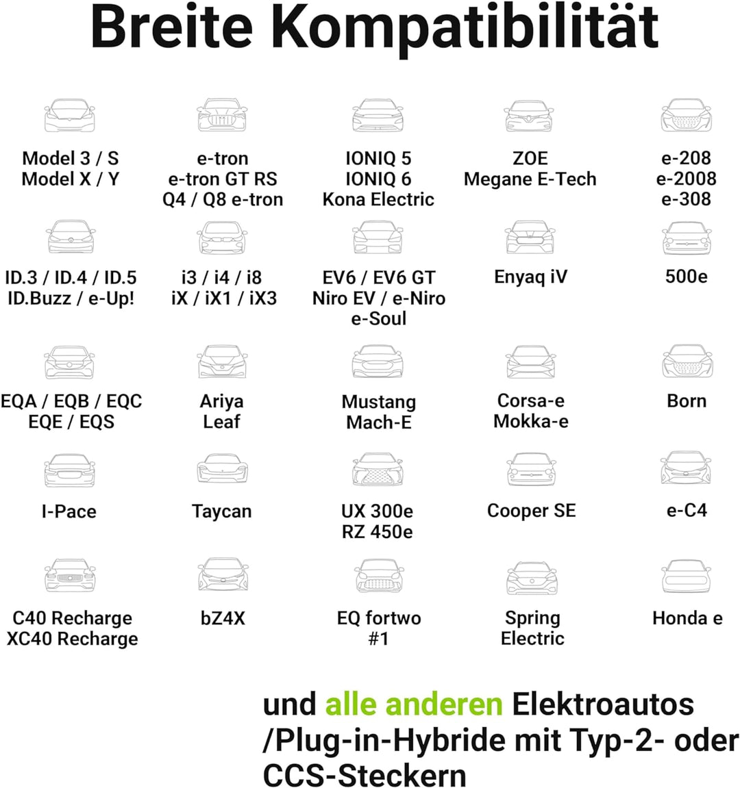 Green Cell EV Ladegerät Typ 2 Ladekabel Schuko für Elektroautos 10A / 16A 3,68kW 6,5m 1-Phasig LCD D