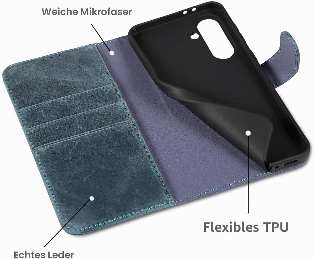 LENSUN Hülle für Samsung Galaxy A56 Echtleder, Lederhülle Handyhülle [Premium Echtes Leder][Magnetve
