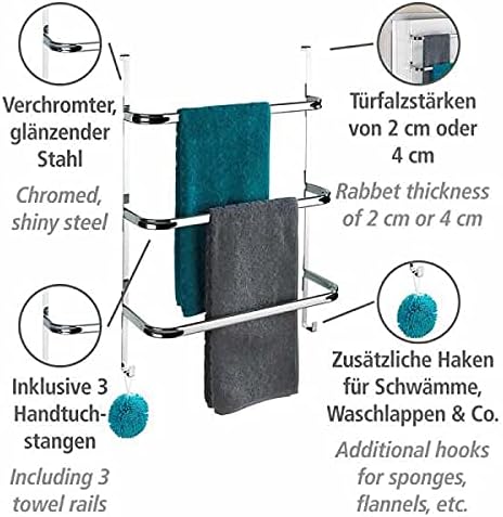 WENKO Handtuchhalter Irpinia, für das Bad ohne Bohren, zum Einhängen, mit 3 Handtuchstangen, verchro