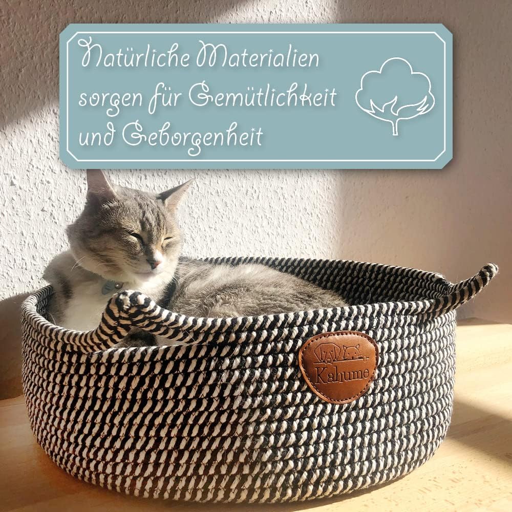 Kahume Katzenbett waschbar, Katzenkorb aus Baumwollseilen, ECO Katzenkörbchen, Hundebett Korb gefloc