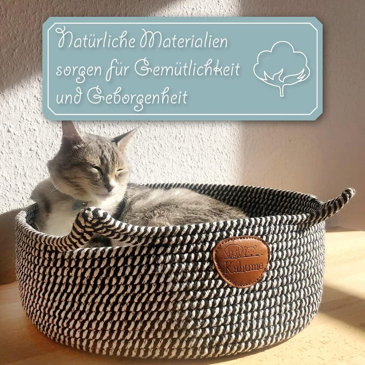Kahume Katzenbett waschbar, Katzenkorb aus Baumwollseilen, ECO Katzenkörbchen, Hundebett Korb gefloc