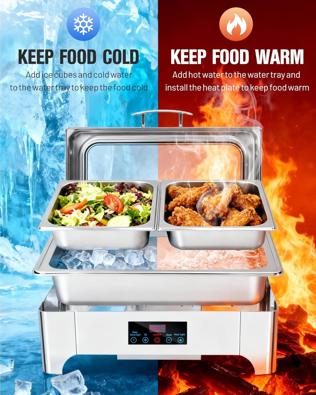 Chafing Dish Elektrisch, 9L Professioneller Speisenwärmer, Buffetwärmer mit Touchscreen Temperaturre