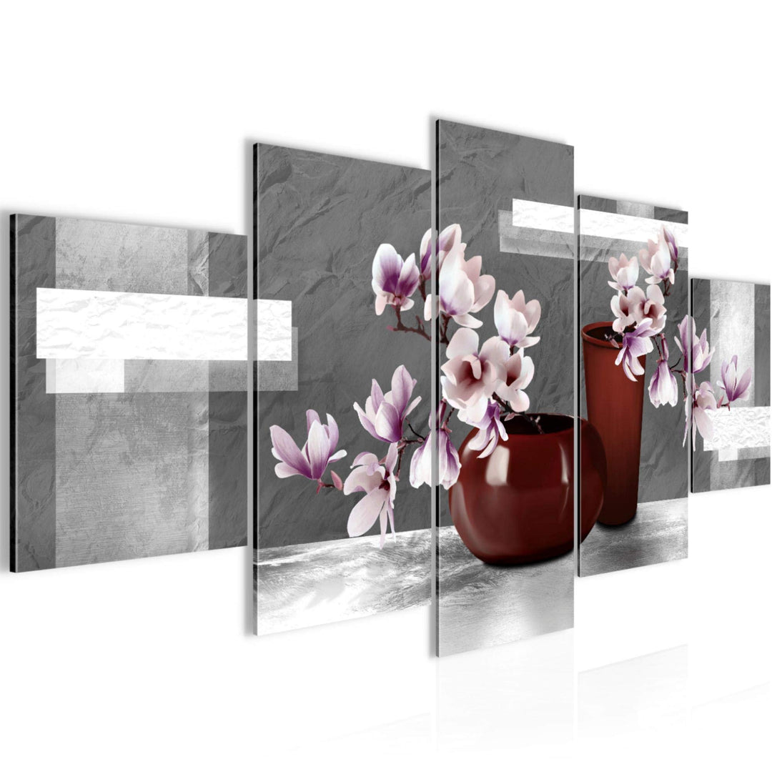 Runa Art Wandbilder Blumen Abstrakt 5 Teilig Bild auf Vlies Leinwand Deko Wohnzimmer Blumenvase Grau