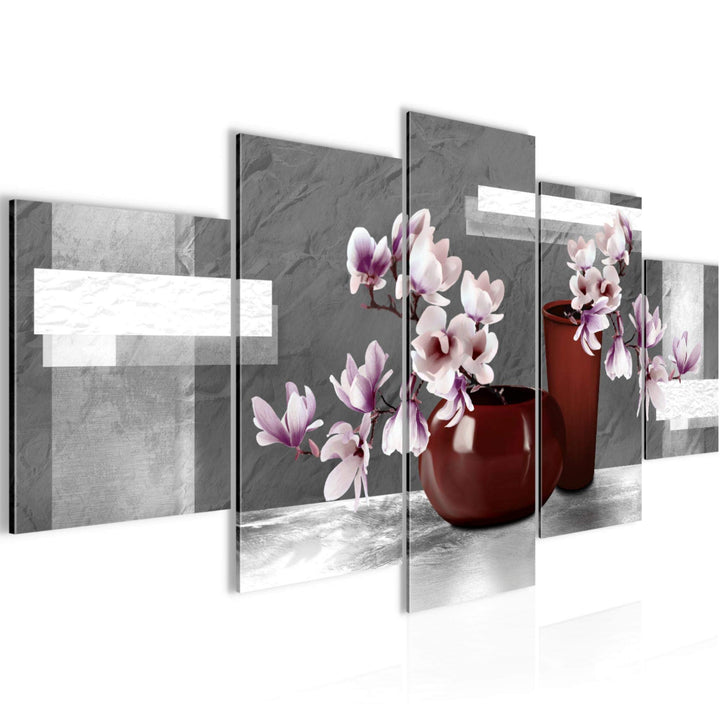 Runa Art Wandbilder Blumen Abstrakt 5 Teilig Bild auf Vlies Leinwand Deko Wohnzimmer Blumenvase Grau