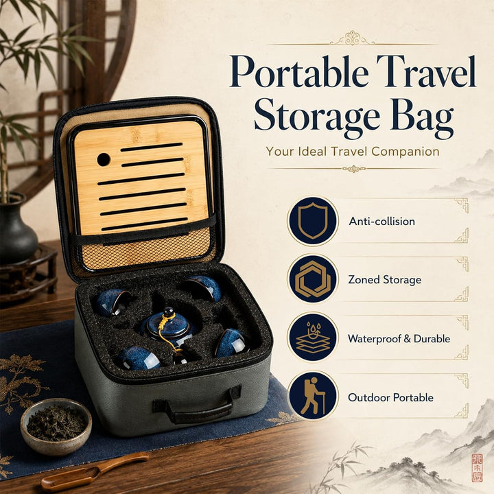 Japanische Teekanne, Keramik Travel Tee Set Chinesische Gongfu-Teeset Glasierte Porzellan-Set mit 1