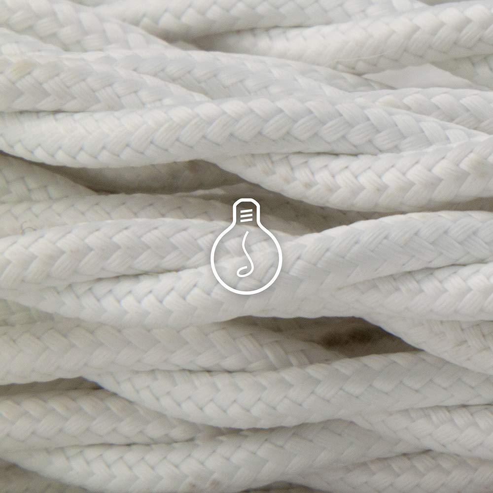 Amarcords - Textilkabel für Lampen WEISS, geflochten, Seide, 3 Meter, mit Erdung 3x0,75 - Stoffkabel