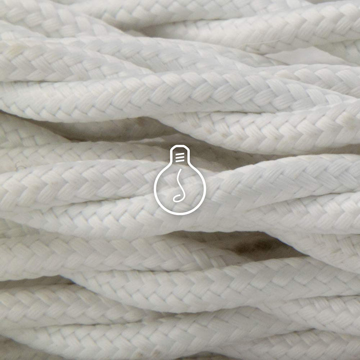 Amarcords - Textilkabel für Lampen WEISS, geflochten, Seide, 3 Meter, mit Erdung 3x0,75 - Stoffkabel