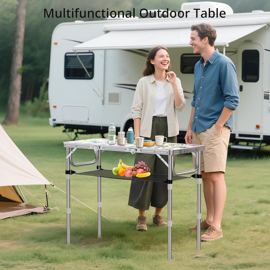 Anbte Campingtisch Klappbar 87x40cm Aluminium Silber-Rahmen Picknicktisch 3 Höhen Verstellbar 26/48/