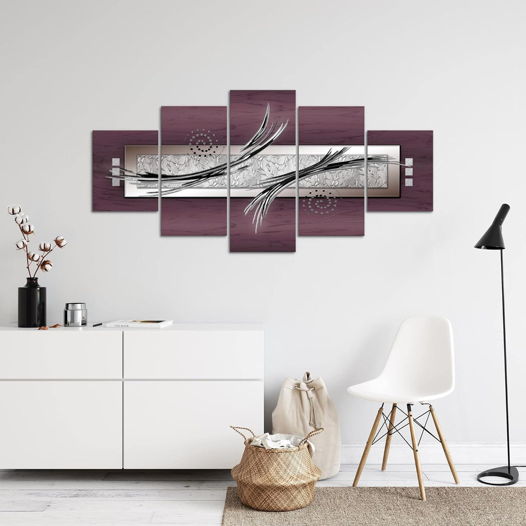 Runa Art - Bilder Abstrakt 200 x 100 cm 5 Teilig XXL Wanddekoration Design Grau Rosa Schwarz 103951c