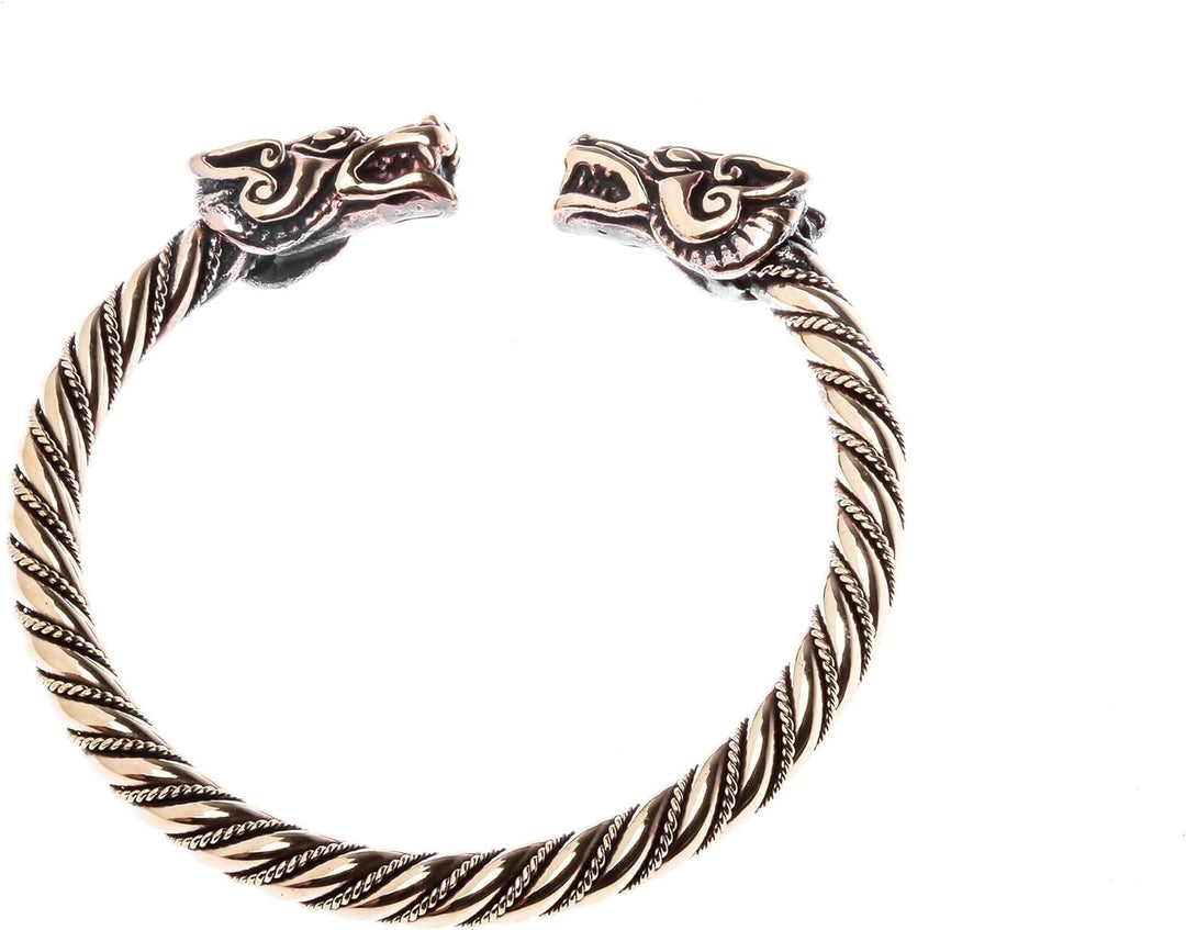 Windalf Wikinger Damen Bronze Armreif DRACON 5.7 cm gekordelter Drachen Armschmuck Handgeschmiedet