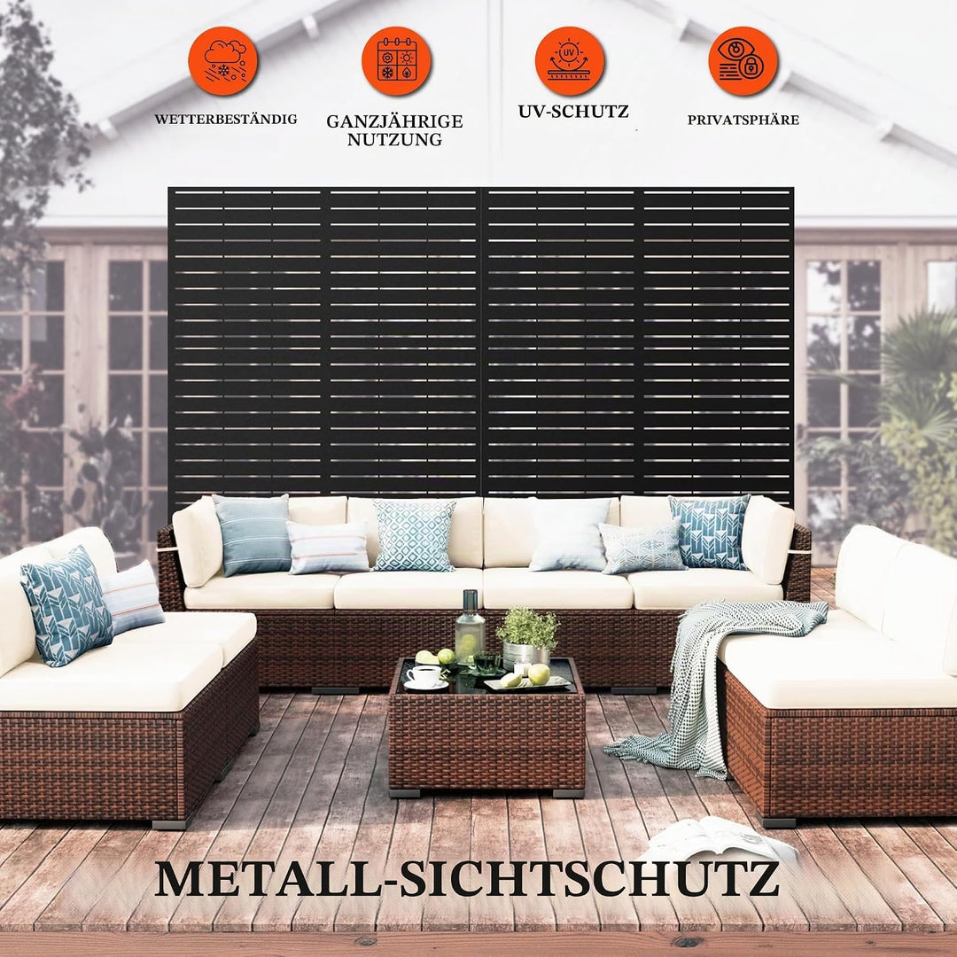GarveeTech Paravent Outdoor, 120x180cm Freistehender Sichtschutz aus Stahl, Windschutz für Terrasse