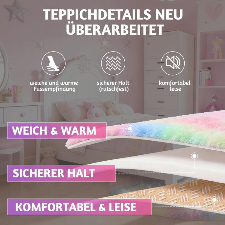 MARATIP Plüsch Teppich Rund,Flauschiger Teppich Rund,modernes Wohnzimmer,Kinder Mädchen,weicher und